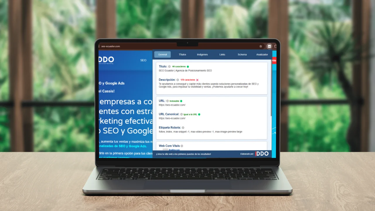 Agencia SEO 4 Mockup de la extensión SEO gratuita en un laptop