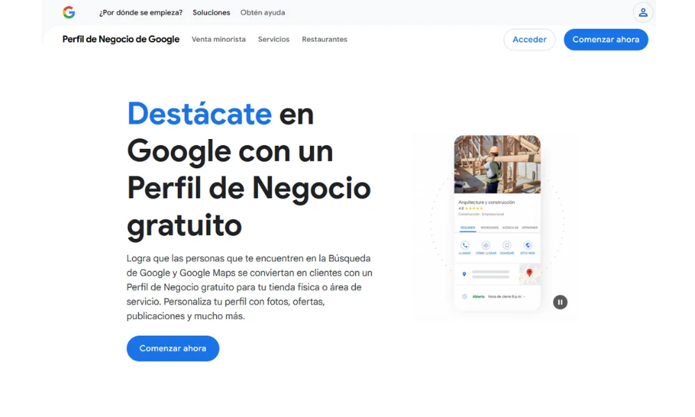 Paso 3: Página de inicio de Google Business Profile