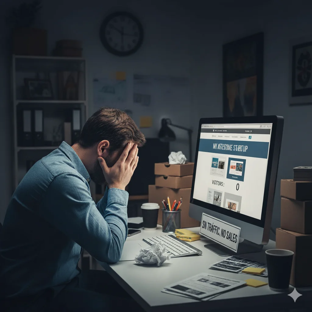 Hombre frustrado por no encontrar un experto SEO Ecuador